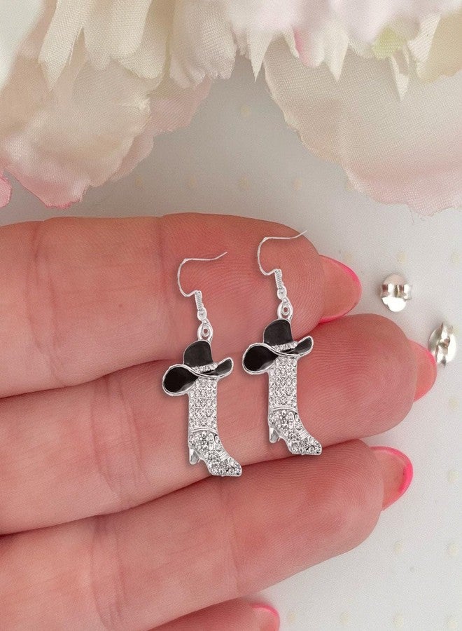 Wojgzon Rhinestone Western Boots Dangle Drop Earrings for Women, Boho Cowgirl Cowboy Enamel Hat Boot Earrings Country Concert Party Outfits Jewelry Gift - Image 4